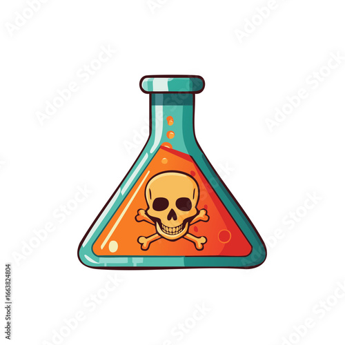 Toxic Chemical Hazard Illustration Cartoon Style with Skull and Crossbones, Vector Graphics