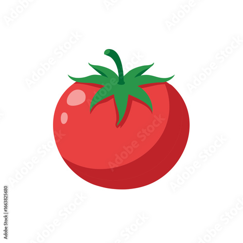 Illustration of a Fresh Red Tomato with Green Stem on a White Background