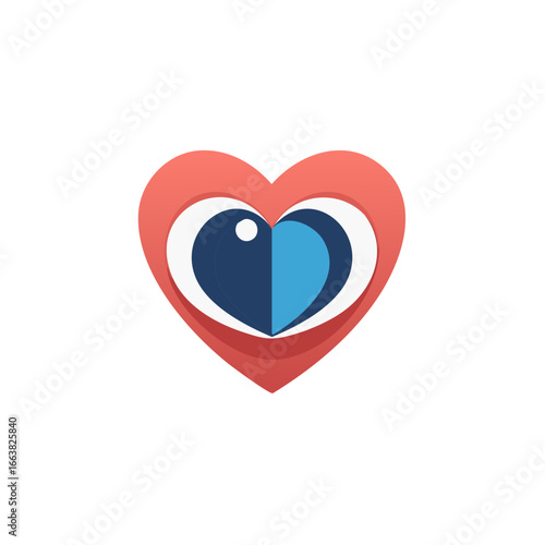 Stylish Eye Care Concept Red Heart Graphic with Blue Pupil Vision Symbol