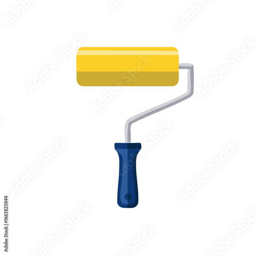 Paint roller with yellow roller and blue handle for home improvement and decoration projects