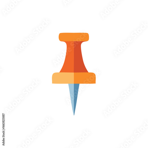 Orange Push Pin or Thumbtack with Blue Point Isolated on White, Flat Vector Illustration for Noticeboard or Planning