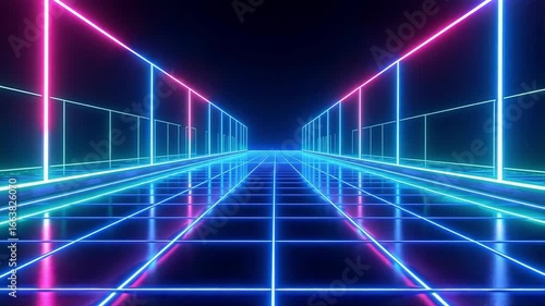 Wallpaper Mural Experience the future with this dynamic neon grid tunnel, a visually stunning journey through vibrant cyberspace and digital innovation. Torontodigital.ca