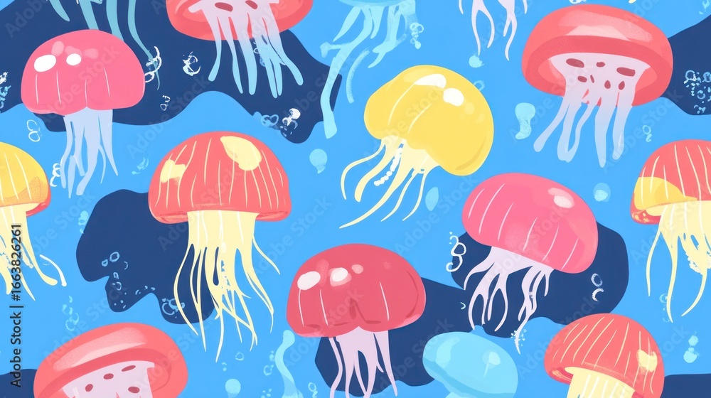 Jellyfish Seamless Pattern With Glowing Neon Effect. Underwater Jellyfish Texture. Jellyfish Tentacles Design. Detailed Jellyfish Pattern Background With Copy space Texture For Designers. Jellyfish Seamless Pattern With Glowing Neon Effect. Underwater Jellyfish Texture. Jellyfish Tentacles Design. Detailed Jellyfish Pattern Background With Copy space Texture For Designers.