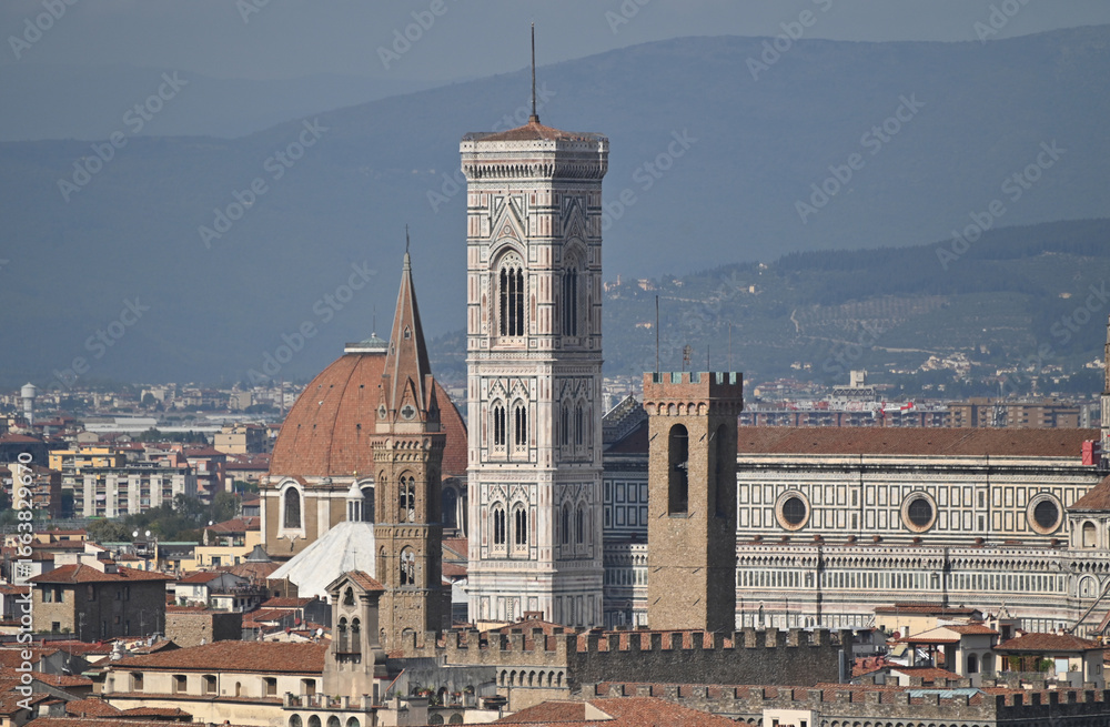 Fototapeta premium View From Piazzale Michelangelo To The Campanile Di Giotto In Florence Italy On A Wonderful Sunny Autumn Day With A Few Clouds In The Sky