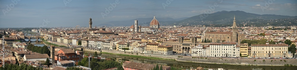 Naklejka premium Panorama View From Piazzale Michelangelo To The Cathedral Of Florence Italy On A Wonderful Sunny Autumn Day With A Few Clouds In The Sky