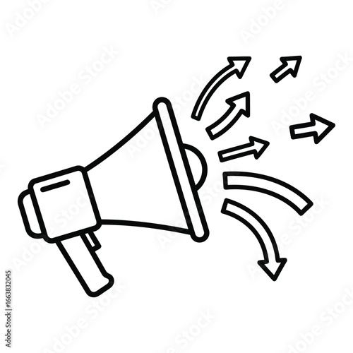 Megaphone emitting arrows symbolizing loud announcement and public relations campaign silhouette