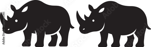 A Black and white rhinoceros silhouttee vector icon logo style with white background 