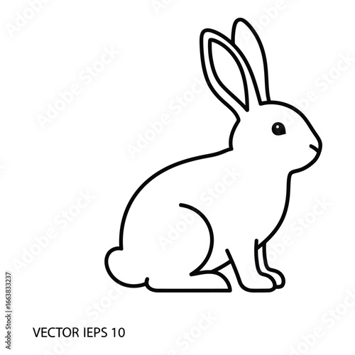 Cute simple outline rabbit sitting profile view adorable easter bunny drawing for children silhouette