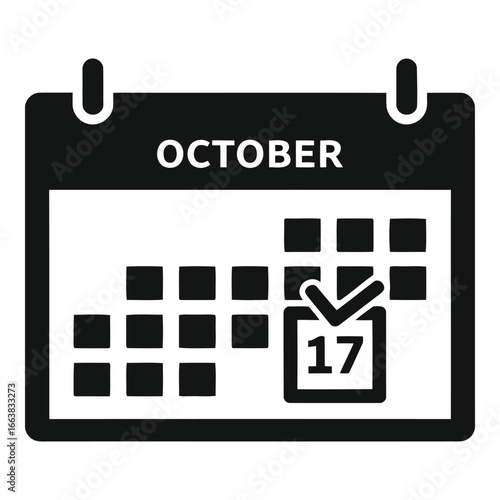 October calendar marked date icon showing the 17th day with a checkmark symbol silhouette