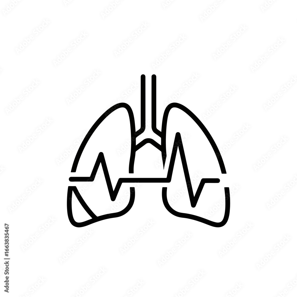 Fototapeta premium Medical Diagnostics Icon of Lungs with Heartbeat Line 