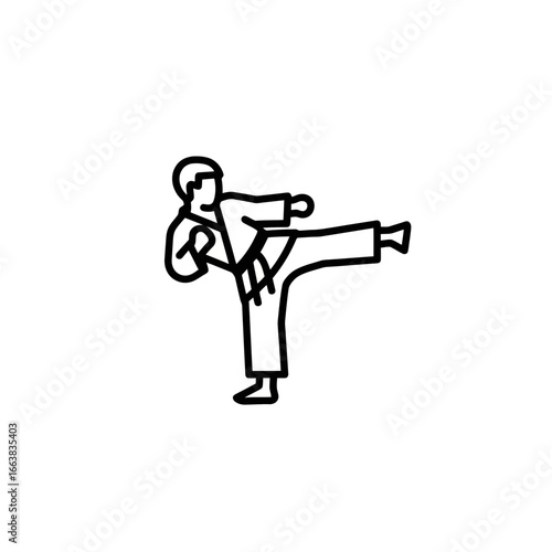 Karateka Performing a Kick in Minimalist Line Art Style  