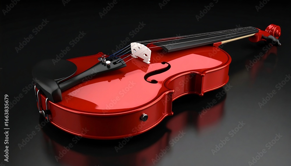 Obraz premium Glossy red violin on dark surface