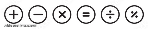 Plus, minus, multiply, divide and equal sign icon design set. Addition, subtraction, multiplication, division, equal sign, icon symbol. Mathematical symbol icon. Mathematics shapes. plus and minus