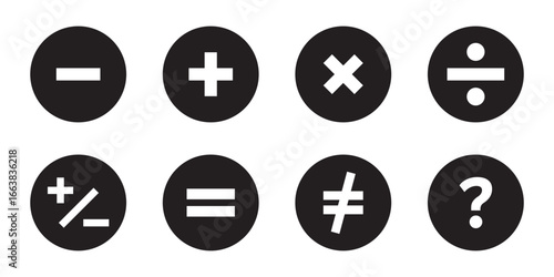 Basic mathematical symbol. Plus and minus icon set. Math symbol. Multiply icon. Equals symbol, division symbol, Calculator button, math icon set arithmetic plus minus equals multiply