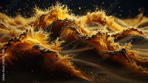 Abstract Golden Pixel Dust with Swirling Sand Particle Motion