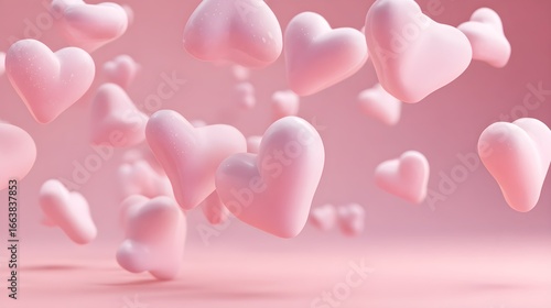 Soft pink hearts float dreamily against a pastel backdrop, evoking feelings of love and tenderness.
