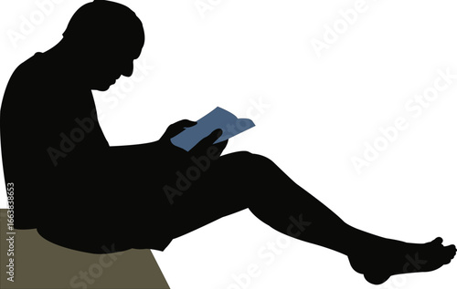 a man sitting and reading book, silhouette vector