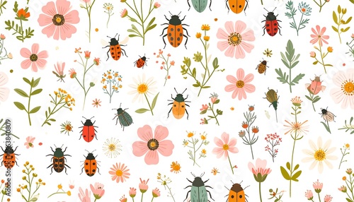 Wallpaper Mural Floral and insect pattern Torontodigital.ca