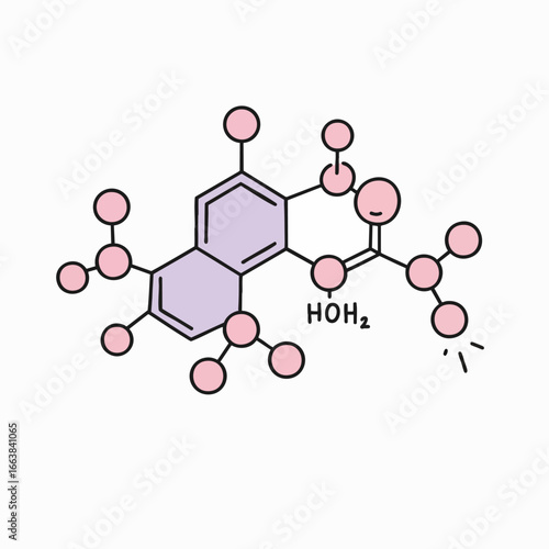 A hand-drawn illustration showcasing a stylized chemical structure representing atom in biotechnology