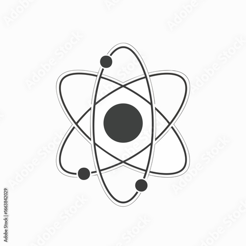 Atom structure graphic design. Simple, stylized illustration of an atom for science, education, or biotechnology contexts. Perfect for presentations, websites, or educational materials