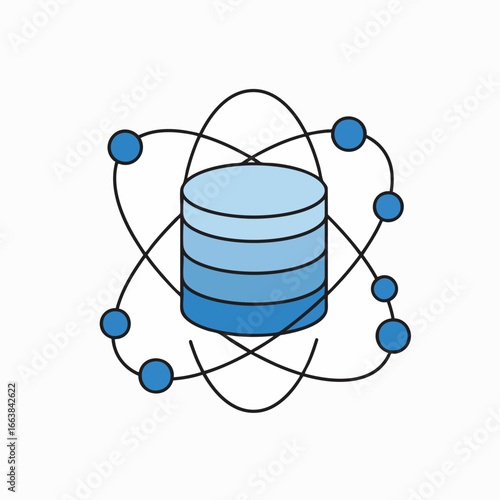 Database atom concept illustration. Biotechnology and data storage visualization. Perfect for presentations, websites, or reports needing a clean, modern feel