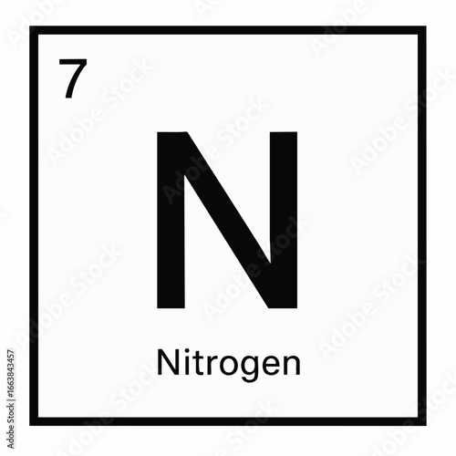 Nitrogen element icon illustration. Periodic table symbol for nitrogen showing atom number. Could be used in science, biotechnology designs and educational material