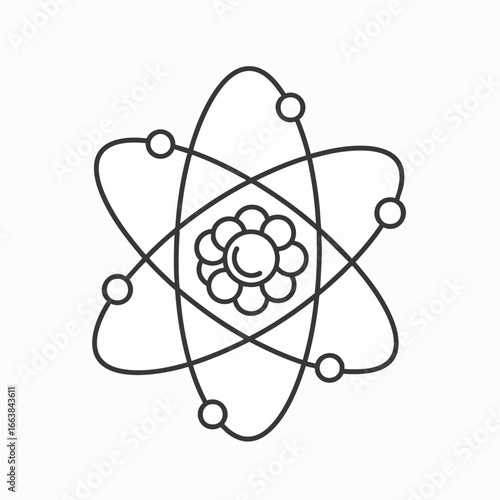 Stylized atom with flower design, a concept for biotechnology, representing nature's core. This design is minimal and modern, suitable for science, innovation, and environmental themes