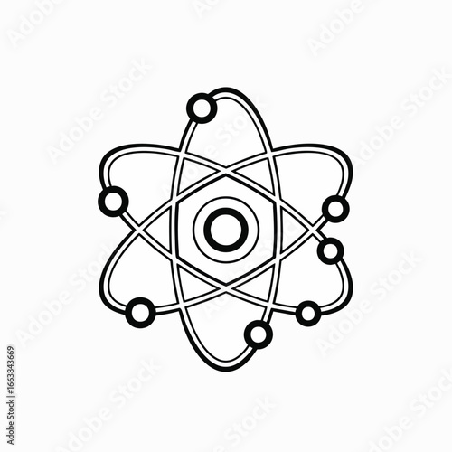 Stylized vector illustration of an atom. This simple design represents the structure of matter and atomic theory, suitable for educational, scientific, or biotechnology related content