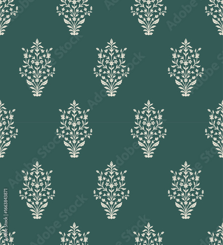 Mughal flower motif seamless pattern. Traditional flower pattern illustration. Flower pattern for fashion, fabric, textile, and wallpaper.
