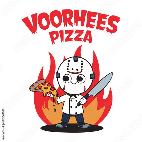 Creative Pizza T-Shirt Design with Cartoon Pepperoni Slice, Fun Typography and Trendy Food Graphic Illustration for Casual and Streetwear Fashion