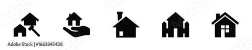 House icons with varying designs a hammer icon home building