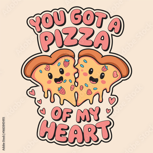 Trendy Pizza T-Shirt Design with Cartoon Slice, Cheesy Typography and Fun Food Graphic Illustration for Casual Streetwear Fashion
