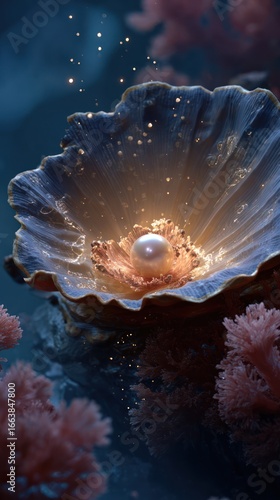 Pearl nestled in a luminous seashell