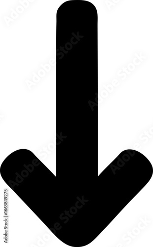 A downward-pointing arrow icon, commonly used for navigation, scrolling, or indicating downward movement.