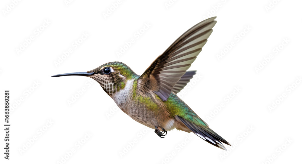 Fototapeta premium Isolated Ruby-throated Hummingbird in Flight