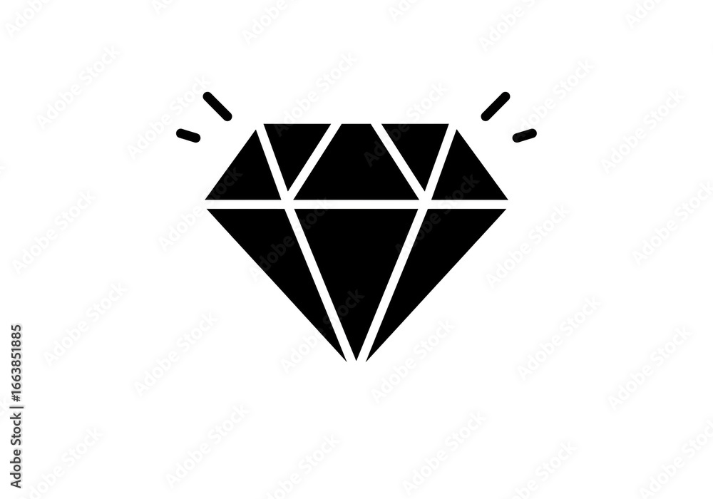 A black diamond with facets and sparkle lines on a white background in a simple vector image style A black diamond with facets and sparkle lines on a white background in a simple vector image style