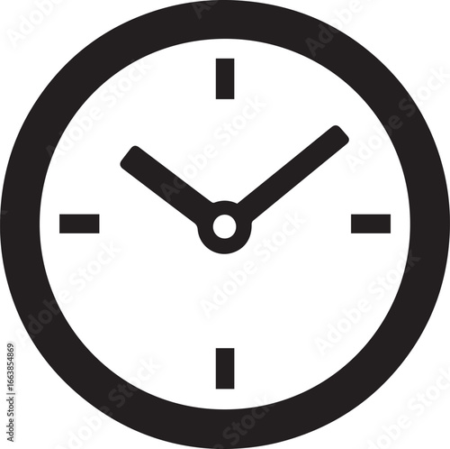 vector clock icon Simple black and white clock icon showing the time 