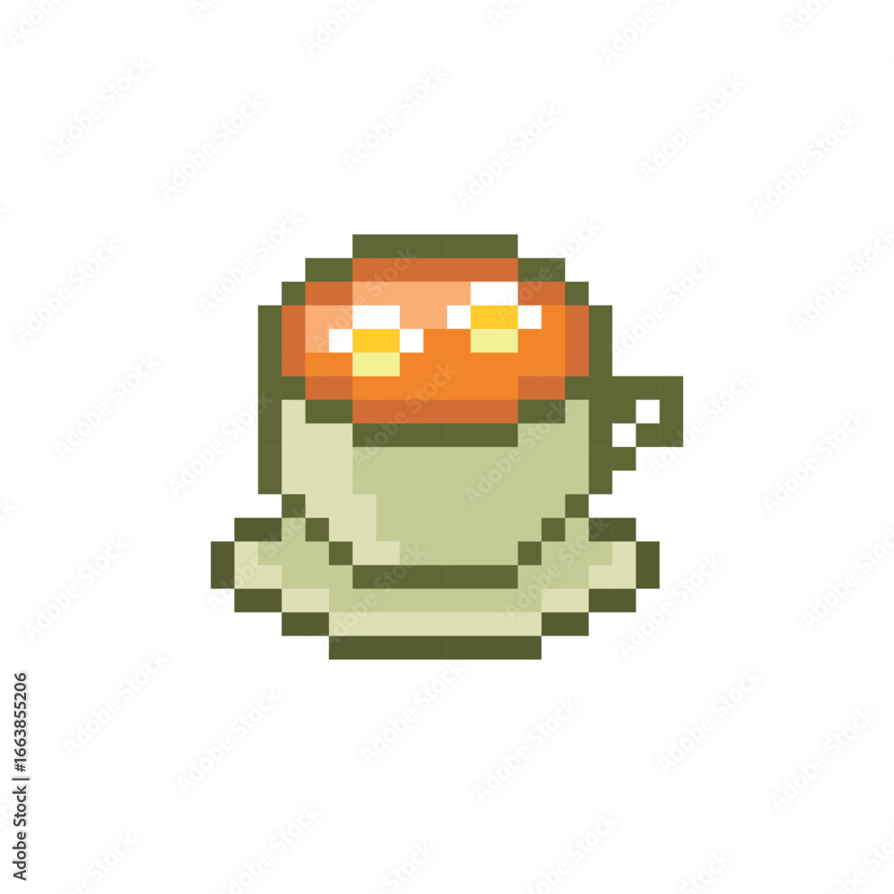 Obraz premium Chamomile tea pixel art, vector illustration. Pixel art design