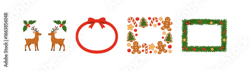 Festive christmas borders with reindeer, holly, and gingerbread elements