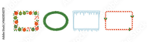 Festive holiday frames with christmas ornaments and seasonal decorations