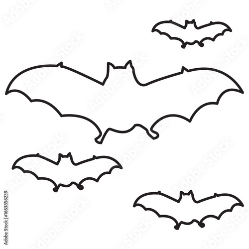 Halloween bat and bats silhouette, Bat icon, set of halloween bats vector illustration on a white background