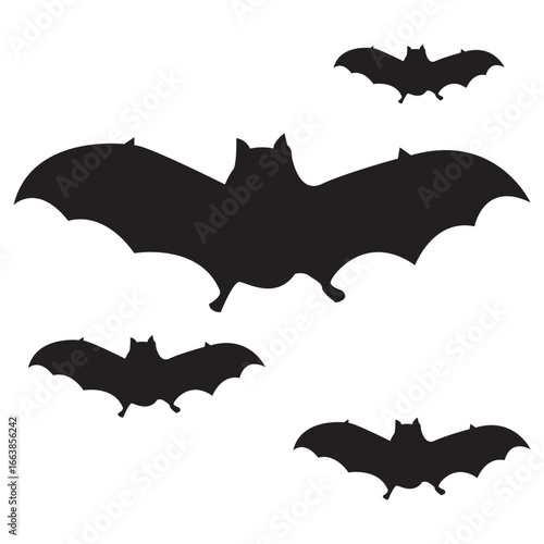Halloween bat and bats silhouette, Bat icon, set of halloween bats vector illustration on a white background