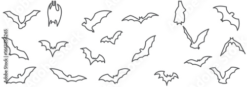Flying Bats Silhouette Set for Halloween Night – Dark and Creepy Vector Art