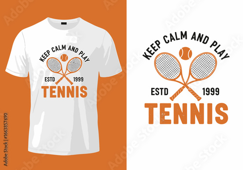 Keep Calm and Play Tennis Vintage Design for Sports Enthusiasts and Racquet Game Lovers Featuring Crossed Rackets and Ball