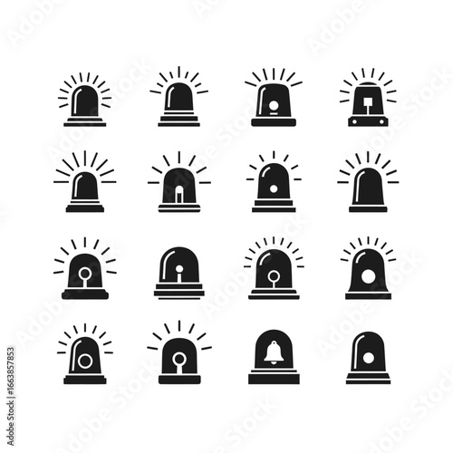 Collection of Warning Light Icons Representing Emergency Signals and Alerts for Various Situations