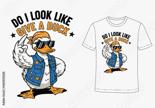 Funny Cool Duck Giving The Middle Finger With Sunglasses And Bandana Shirt