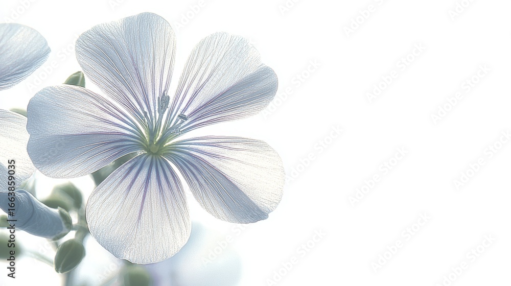 Fototapeta premium Delicate white flower with soft petals illuminated by gentle light in a serene atmosphere