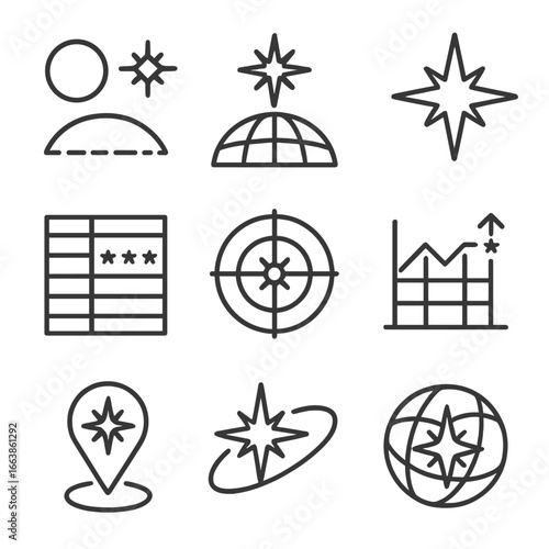 Astronomy Icon Collection. Outline style icon of Star of Bethlehem Astronomy: planet conjunction star, heliacal rising chart,
