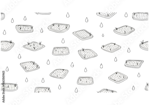 Light blue clouds and snowflakes pattern on white background for winter design and copy space