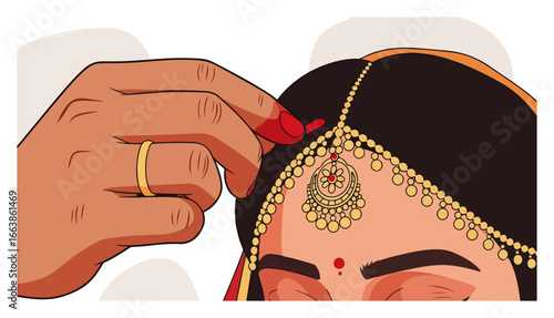 Indian bride wearing traditional Maang Tikka jewelry